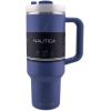 imageNautica 40 oz Large Insulated Tumbler with Handle ampamp Straw with screw on cap Reusable Water Bottle Stainless Steel Travel Mug for Hot Cold or Iced Drink BPAFree Fits Car Cup Holders Light BlueNova Blue