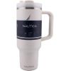 imageNautica 40 oz Large Insulated Tumbler with Handle ampamp Straw with screw on cap Reusable Water Bottle Stainless Steel Travel Mug for Hot Cold or Iced Drink BPAFree Fits Car Cup Holders Light BlueCream