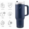 imageNautica 40 oz Large Insulated Tumbler with Handle ampamp Straw with screw on cap Reusable Water Bottle Stainless Steel Travel Mug for Hot Cold or Iced Drink BPAFree Fits Car Cup Holders Light BlueNavy