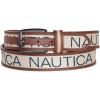 imageNautica Mens Signature Leather and Canvas Belt  Ribbon Detail  Flag Design  Classic  Casual  Metal BuckleSignature Logo  Beige