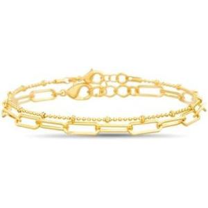 imageNautica 14K Gold Plated Brass Anklet  Double Row Layered Chain Anklet for WomenRoloDisc