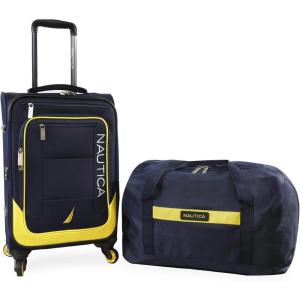 imageNautica Pathfinder 2pc Softside Luggage Set Carry On  DuffelNavyYellow