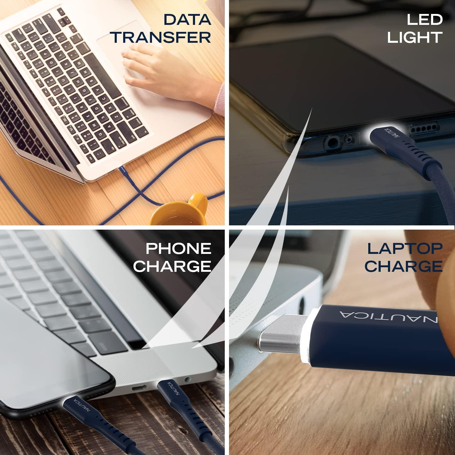 imageNautica USB C to Lighting Cable with LED Light 4FT iPhone Charger Cable Type C to Lightning Cable Fast Charging Cord Compatible with iPhone Airpods and Many More