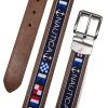 imageNautica Mens Reversible Leather Belt  2in1  Classic  Everyday  Business  Work  Dress  Casual  Metal BuckleFlag Pattern  Cognac