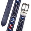 imageNautica Mens Reversible Leather Belt  2in1  Classic  Everyday  Business  Work  Dress  Casual  Metal BuckleFlag Pattern  Navy