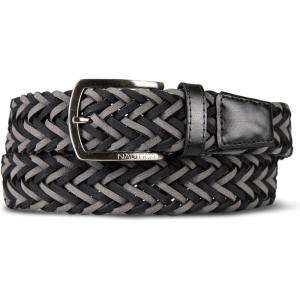 imageNautica Mens Casual Leather Belt  Everyday  Classic  Pants  Jeans  Khakis  Chinos  Metal BuckleBraided Two Tone  BlackGrey