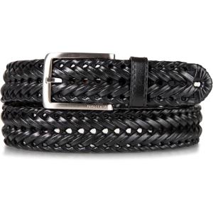 imageNautica Mens Casual Leather Belt  Everyday  Classic  Pants  Jeans  Khakis  Chinos  Metal BuckleWoven Detail  Black