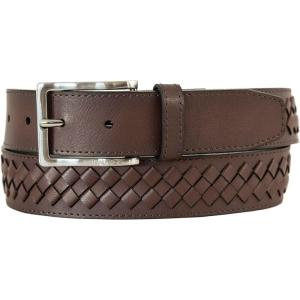 imageNautica Mens Double Stitch Dress Leather Belt for Suits and PantsCenter Woven  Brown