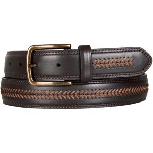 imageNautica Mens Double Stitch Dress Leather Belt for Suits and PantsLeather Laced  Brown