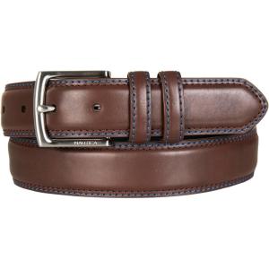 imageNautica Mens Double Stitch Dress Leather Belt for Suits and PantsLogo Inlay Double Keeper  Brown