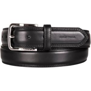 imageNautica Mens Double Stitch Dress Leather Belt for Suits and PantsLogo Inlay Double Stitch  Black