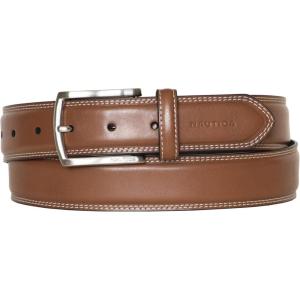 imageNautica Mens Double Stitch Dress Leather Belt for Suits and PantsLogo Inlay Double Stitch  Cognac