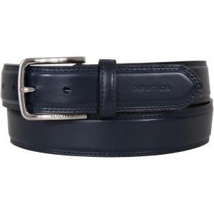 imageNautica Mens Double Stitch Dress Leather Belt for Suits and PantsLogo Inlay Double Stitch  Navy