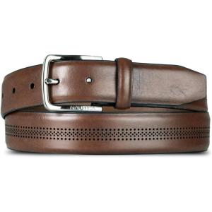 imageNautica Mens Double Stitch Dress Leather Belt for Suits and PantsPerforated  Brown