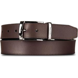 imageNautica Mens Reversible Leather Belt  2in1  Classic  Everyday  Business  Work  Dress  Casual  Metal BuckleEngraved  BrownBlack