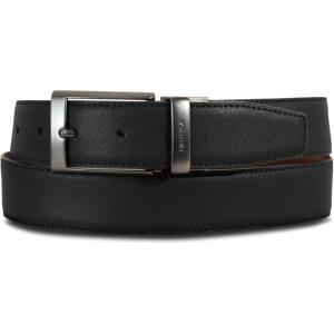imageNautica Mens Reversible Leather Belt  2in1  Classic  Everyday  Business  Work  Dress  Casual  Metal BuckleGunmetal Logo  BlackCognac