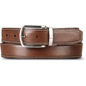 imageNautica Mens Reversible Leather Belt  2in1  Classic  Everyday  Business  Work  Dress  Casual  Metal BuckleStitched  TanBlack