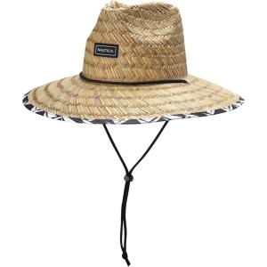 imageNautica Mens Straw Lifeguard Hat  Lightweight Wide Brim Outdoor Beach Sun Hats for Men with Adjustable Chin StrapBlackWhite