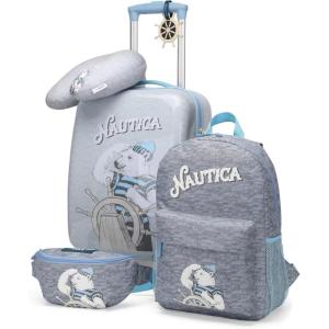 imageNautica Kids Luggage  18quot Airline Approved Rolling Hardside Upright Carryon Suitcase with Wheels Pastel ShellPolar Voyage  5pc Travel Set