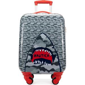 imageNautica Kids Luggage  18quot Airline Approved Rolling Hardside Upright Carryon Suitcase with Wheels Pastel ShellShark Attack