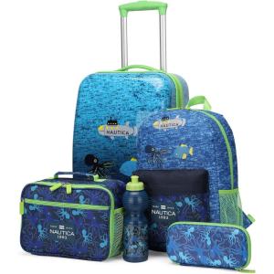 imageNautica Kids Luggage  18quot Airline Approved Rolling Hardside Upright Carryon Suitcase with Wheels Pastel ShellSubmarine Journey  5pc School Set