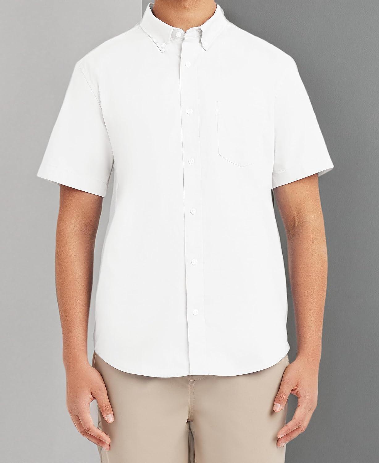 imageNautica Young Mens Uniform Short Sleeve Performance Oxford ButtonDown ShirtWhite