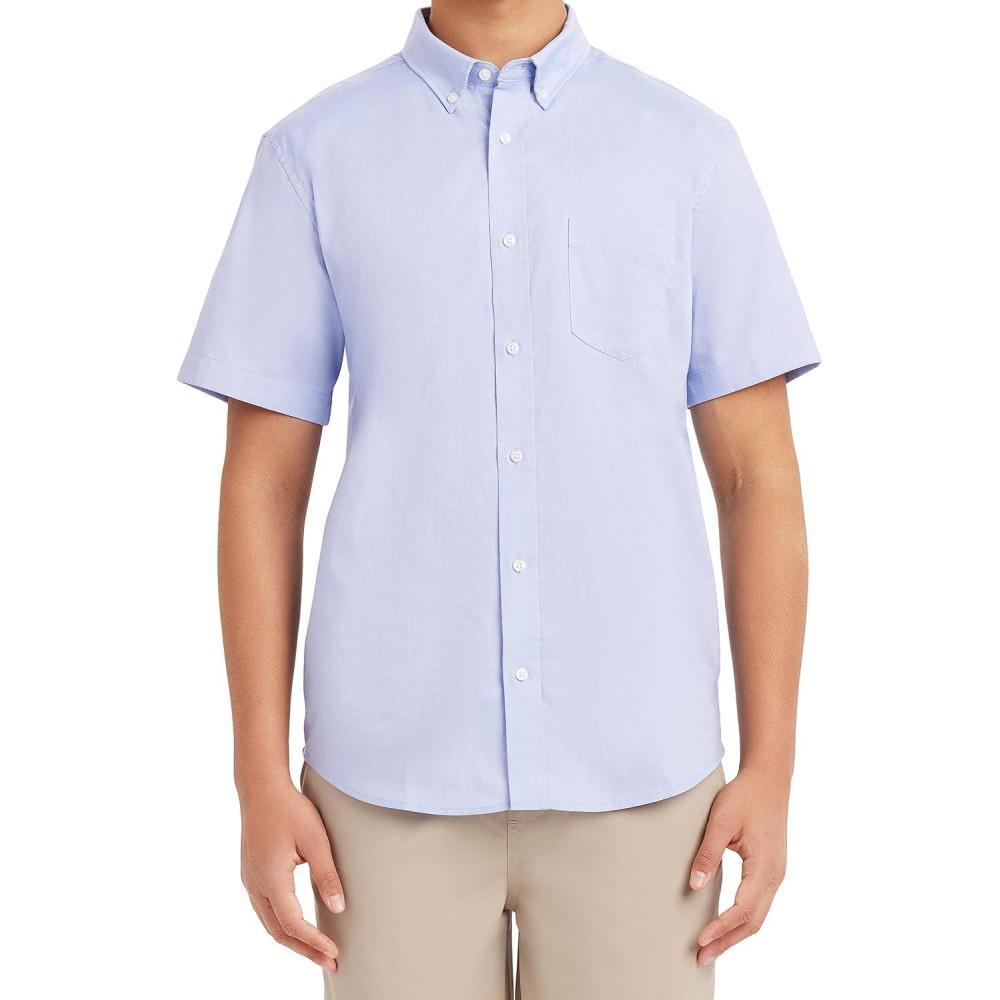 imageNautica Young Mens Uniform Short Sleeve Performance Oxford ButtonDown ShirtOx Blue