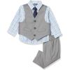 imageNautica Baby Boys 4Piece Suit Set with Dress Shirt Vest Pants and TieLight GreyBlue Check