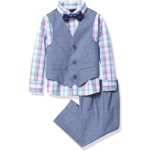 imageNautica Baby Boys 4Piece Suit Set with Dress Shirt Vest Pants and Bow TieBaltic Dusk