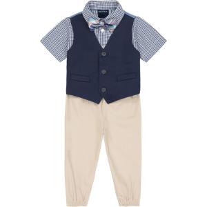 imageNautica Baby Boys 4Piece Suit Set with Dress Shirt Vest Pants and Bow TieKhaki Short Sleeve