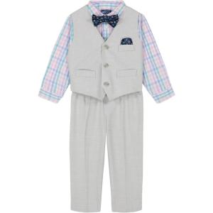 imageNautica Baby Boys 4Piece Suit Set with Dress Shirt Vest Pants and Bow TieLight GreyPlaid