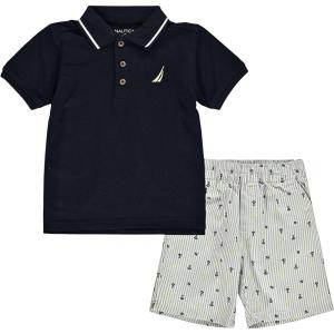 imageNautica Boys 2pc Polo Short SetNavy BlueWhite