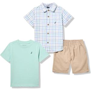 imageNautica Boys 3pc Shirt Short SetPlaidGreenKhaki
