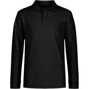 imageNautica Boys School Uniform Long Sleeve Polo Shirt Button Closure Comfortable Breathable FabricBlack