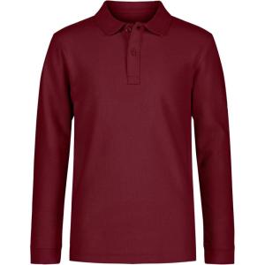 imageNautica Boys School Uniform Long Sleeve Polo Shirt Button Closure Comfortable Breathable FabricBurgundy
