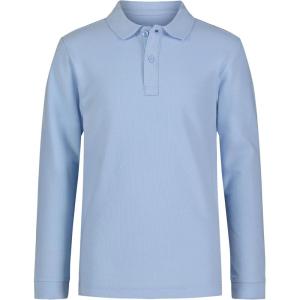 imageNautica Boys School Uniform Long Sleeve Polo Shirt Button Closure Comfortable Breathable FabricLight Blue