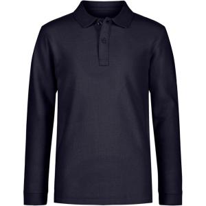 imageNautica Boys School Uniform Long Sleeve Polo Shirt Button Closure Comfortable Breathable FabricNavy