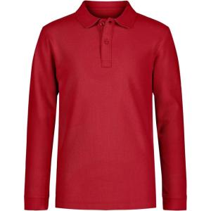 imageNautica Boys School Uniform Long Sleeve Polo Shirt Button Closure Comfortable Breathable FabricRed