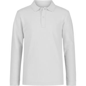 imageNautica Boys School Uniform Long Sleeve Polo Shirt Button Closure Comfortable Breathable FabricWhite