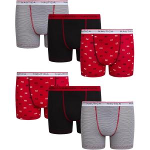 imageNautica Boys Stretch Performance Boxer Briefs 36 Pack  Breathable Underwear for Boys 618Red PrintBlackStripe 6pk