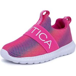 imageNautica Girls SlipOn Sneaker  Athletic Running Kids Shoe for Walking Running Tennis and Sports ToddlerLittle KidBright Pink Rainbow
