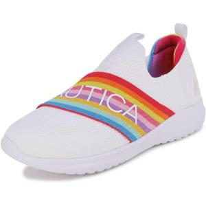 imageNautica Girls SlipOn Sneaker  Athletic Running Kids Shoe for Walking Running Tennis and Sports ToddlerLittle KidWhite Rainbowpierce