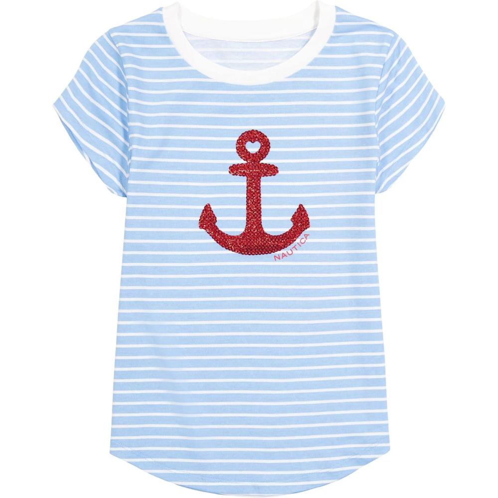 imageNautica Girls Short Sleeve TShirt with Flip Sequin Design Cotton Tee with Tagless InteriorAlaska Blue Anchor