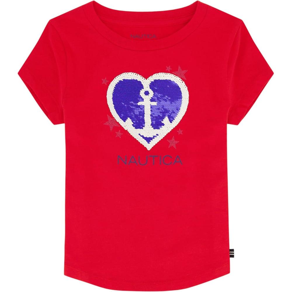 imageNautica Girls Short Sleeve TShirt with Flip Sequin Design Cotton Tee with Tagless InteriorNautica Red Anchor