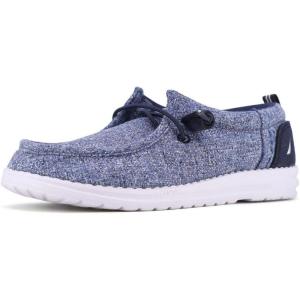 imageNAUTICA Kids Boys Youth Comfort Loafers LaceUp Boat Shoe Lightweight Casual Stretch SneakerLittle KidBig Kid RushfordDenim Tweed