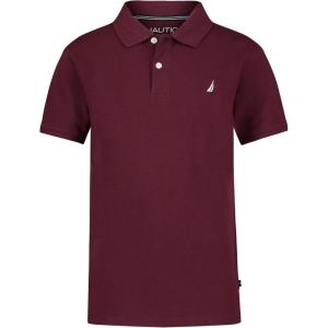 imageNautica Boys Short Sleeve Anchor Polo Button Closure Soft ampamp Comfortable Pique FabricBurgundy