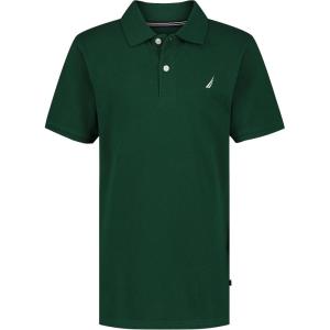 imageNautica Boys Short Sleeve Anchor Polo Button Closure Soft ampamp Comfortable Pique FabricEvergreen