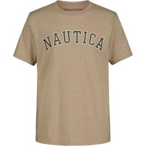 imageNautica Boys Short Sleeve Graphic Crew Neck TShirt Soft Comfortable Relaxed FitVarsity Arch Kelp Heather