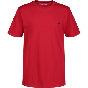 imageNautica Boys Short Sleeve Solid Crew Neck TShirt Soft Comfortable Relaxed FitCarmine