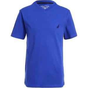 imageNautica Boys Short Sleeve Solid VNeck TShirt Soft Comfortable Relaxed FitCobalt